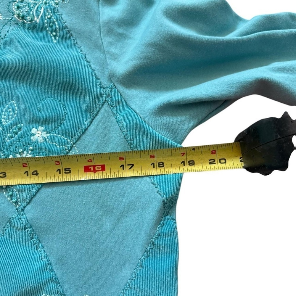 Alfred Dunner Teal and White Sweatshirt - Picture 4 of 5